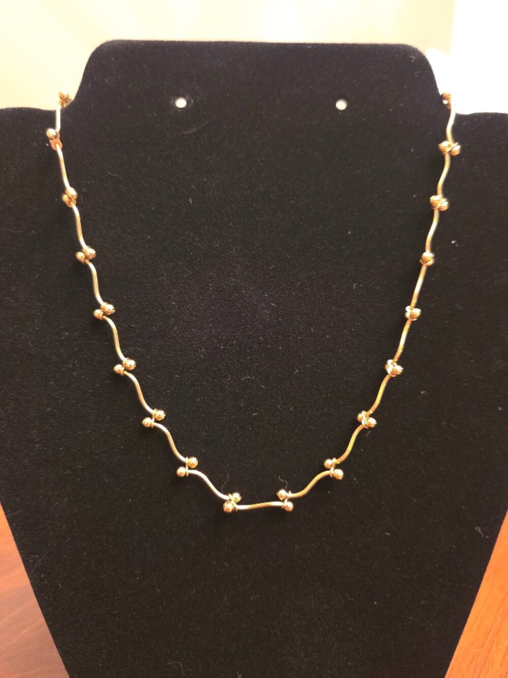 Vintage Avon Gold-tone Wavy Bar and Ball Bead Necklace